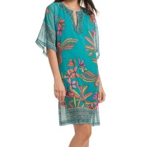 NWOT Trina Turk “Joceline” Cabana Teal Butterfly 🦋 Floral Print Tunic Dress